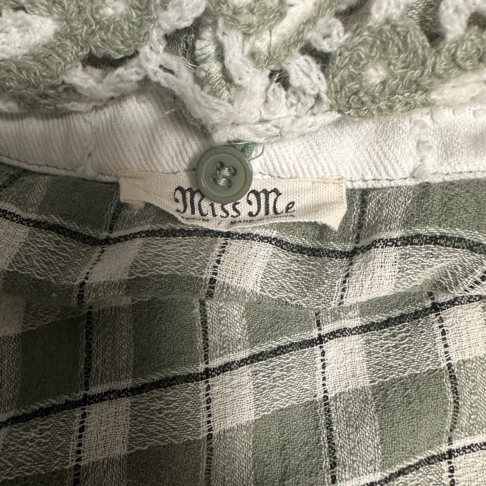 Miss Me Green Plaid Jean Jacket with Lace. Size Medium. - Picture 3 of 3